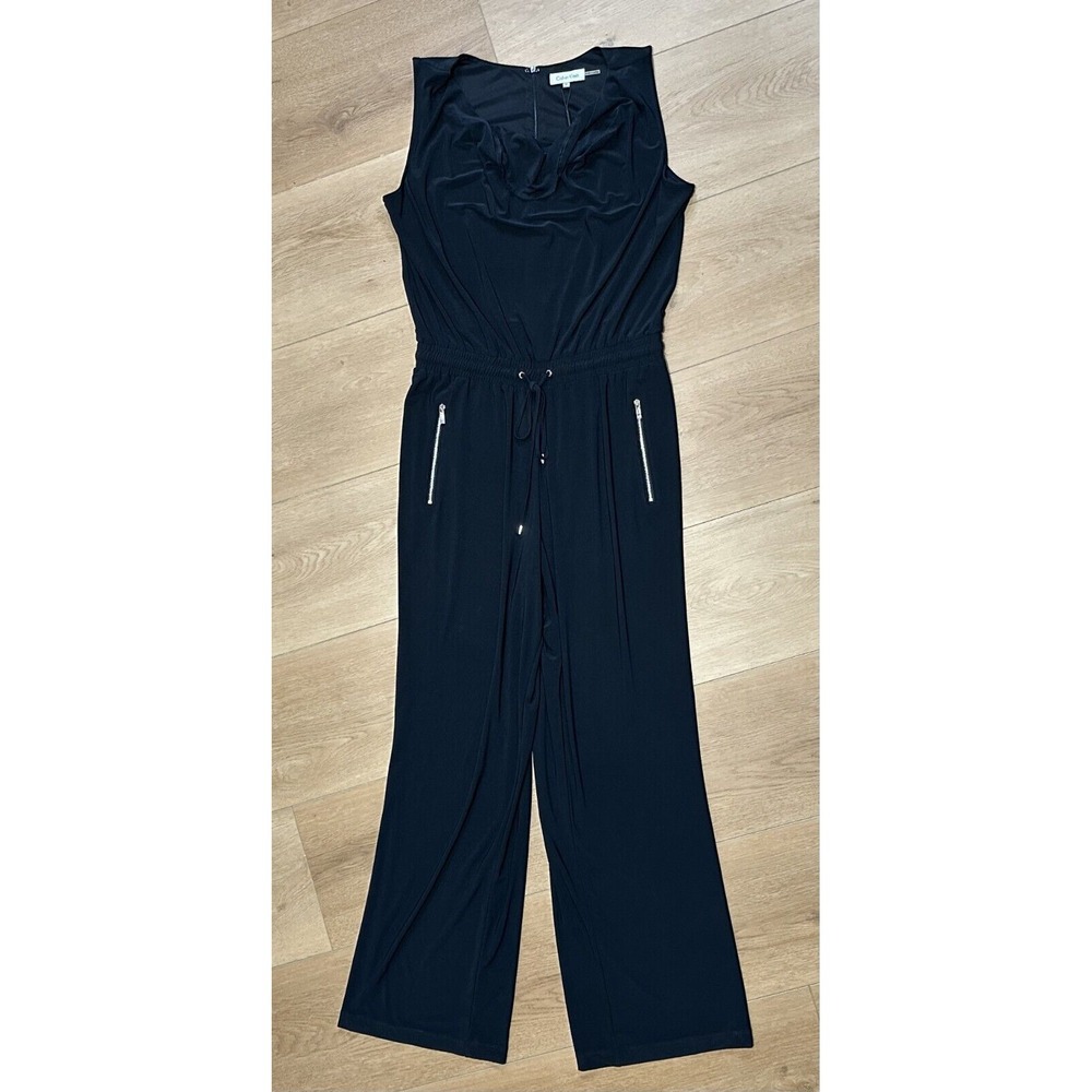 NEW Calvin Klein Elegant Black Drawstring Womens Jumpsuit Cowl M Y2K‎ Deadstock